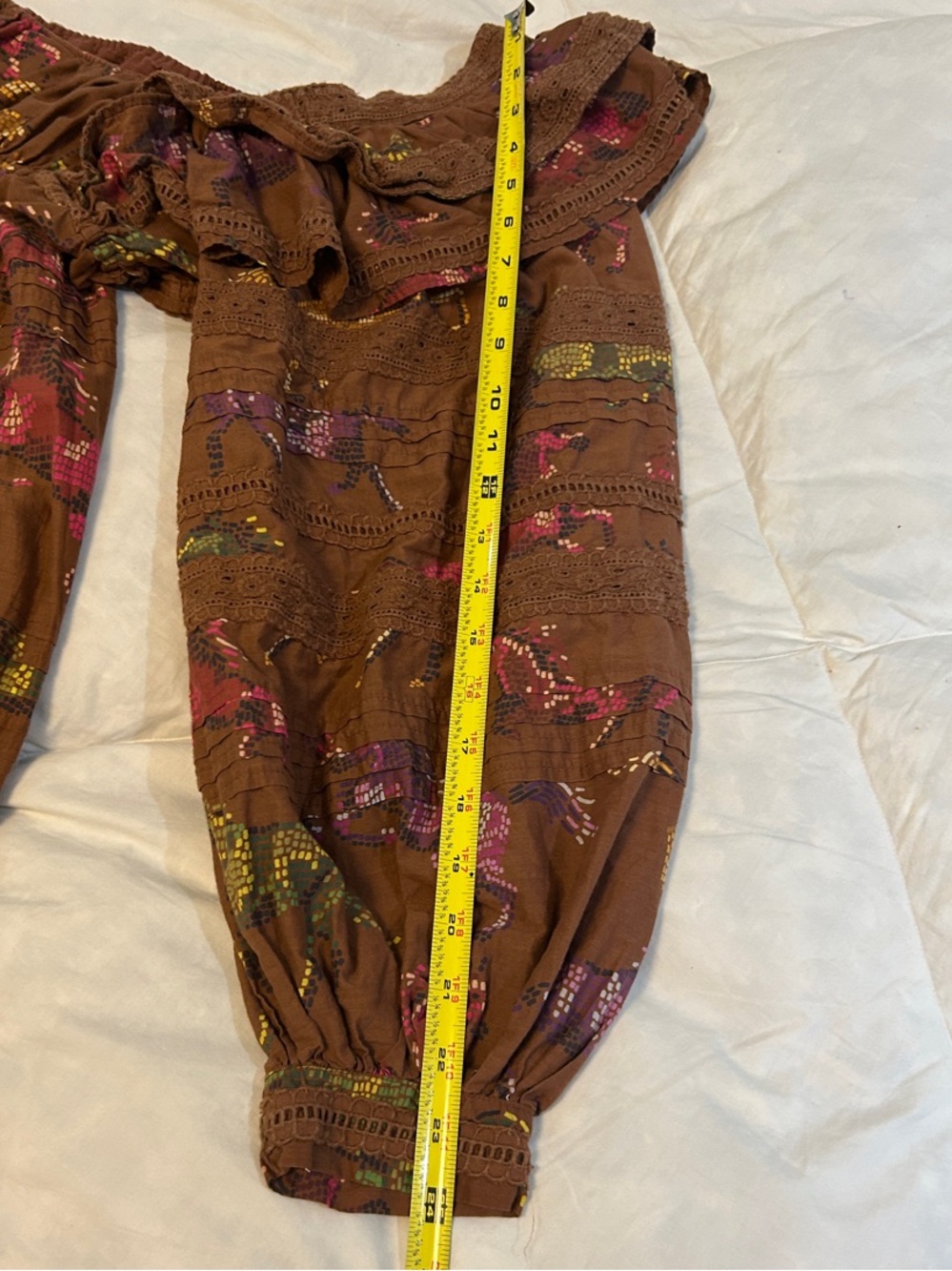 FARM Rio Brown Dotted Horses Ruffled Maxi Dress with Square Neckline. Size S - Picture 8 of 16